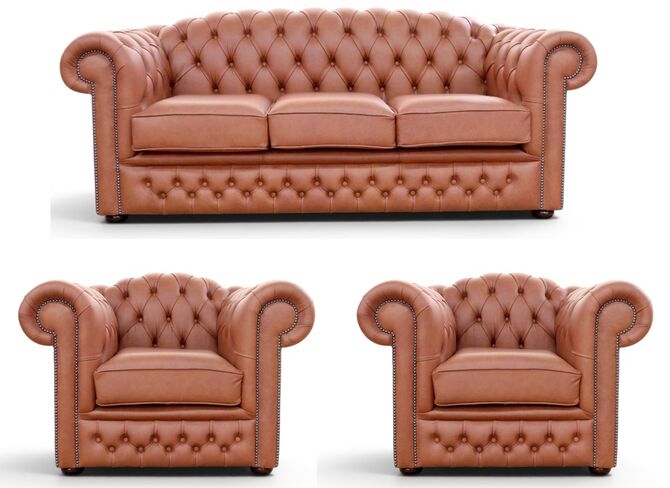 William Chesterfield 3+1+1 Sofa Suite – Minstral Cinnamon Leather