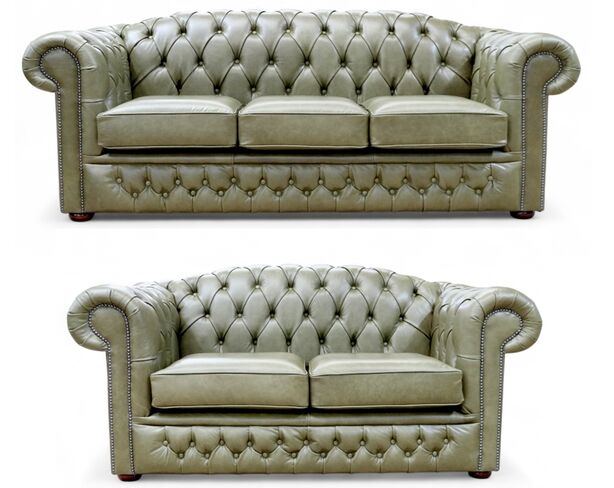 William Chesterfield 3+2 Sofa Suite Old English Alga Leather