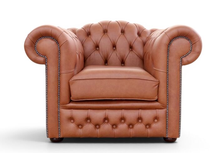 William Chesterfield Armchair – Minstral Cinnamon Leather Club Chair