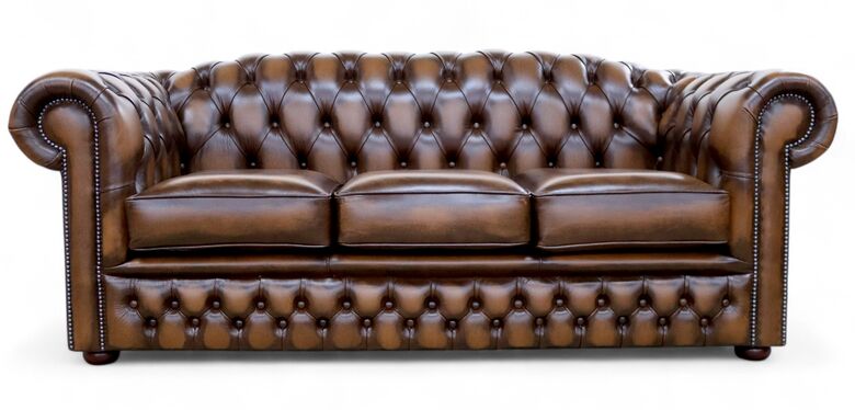 William Chesterfield Sofa – Antique Tan Leather  Luxurious Tufted 3 Seater