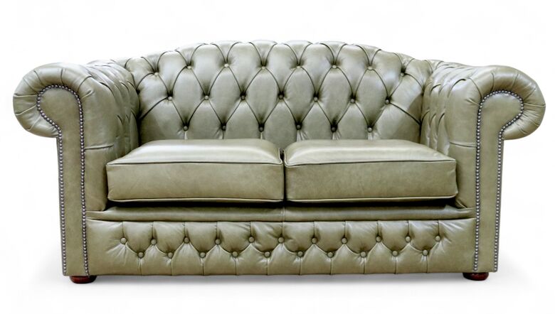 William Chesterfield Sofa – Old English Alga Leather Luxurious Tufted 2 Seater
