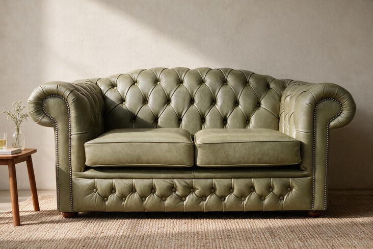 William Chesterfield Sofa – Old English Alga Leather Luxurious Tufted 2 Seater