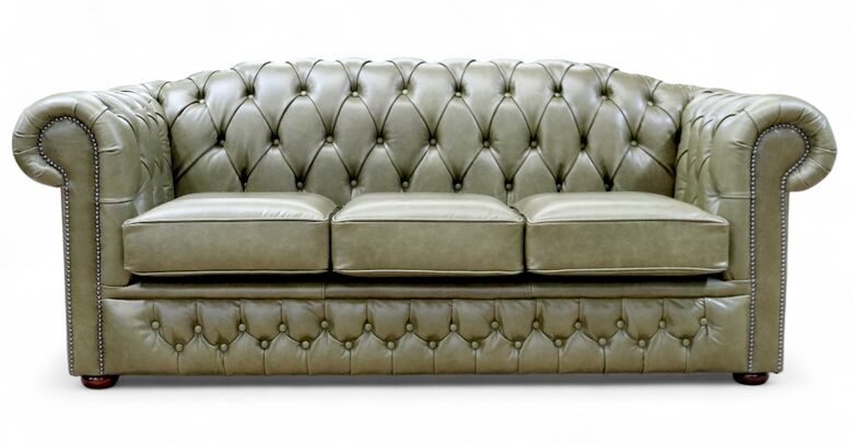 William Chesterfield Sofa – Old English Alga Leather Luxurious Tufted 3 Seater