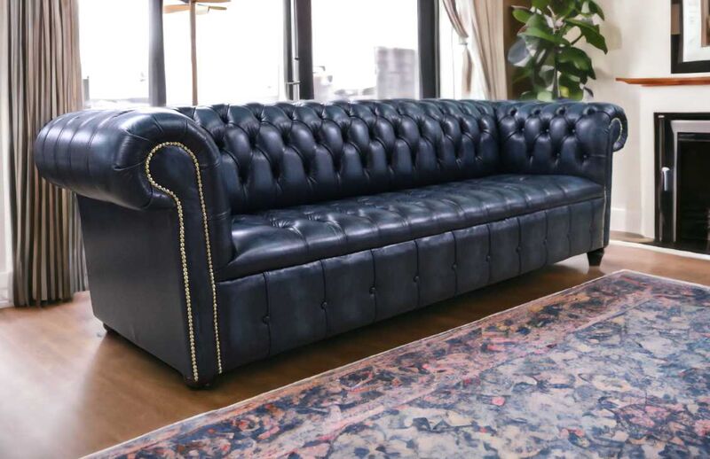 Product photograph of Chesterfield 4 Seater Sofa Buttoned Seat Antique Blue Leather Offer from Designer Sofas 4U