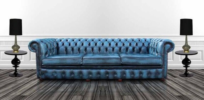 Product photograph of Chesterfield 4 Seater Settee Antique Blue Leather Sofa Offer Amp Hellip from Designer Sofas 4U
