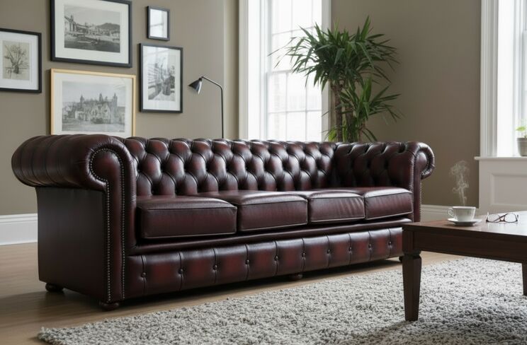 Chesterfield 4 Seater Settee Antique Oxblood Leather Sofa Offer