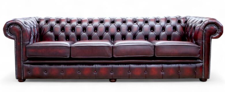 Chesterfield 4 Seater Settee Antique Oxblood Leather Sofa Offer