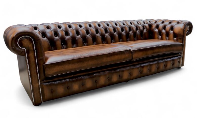 Chesterfield 4 Seater Settee Antique Tan Leather Sofa Offer