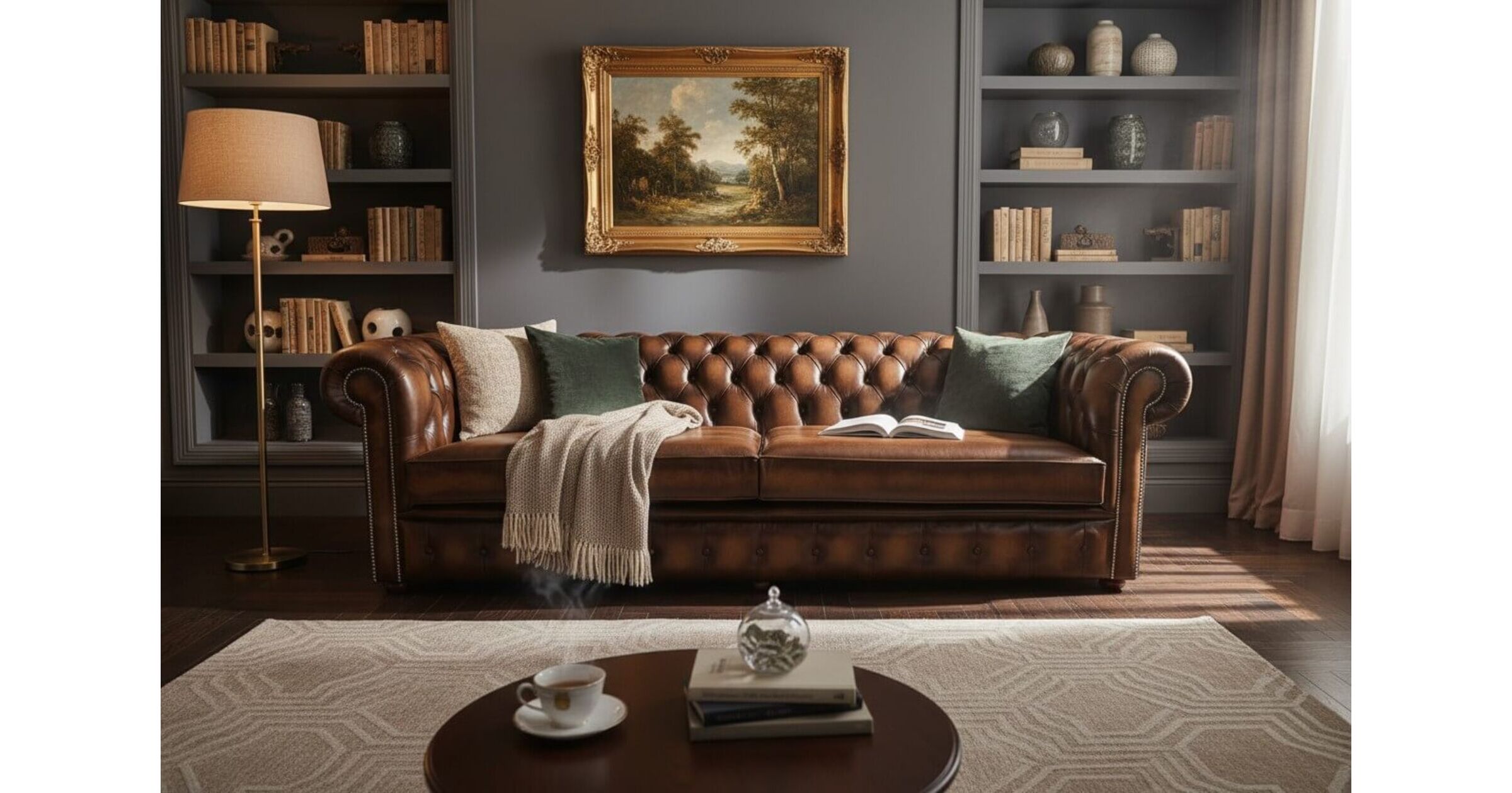 Buy Tan leather Chesterfield sofa UK | DesignerSofas4U