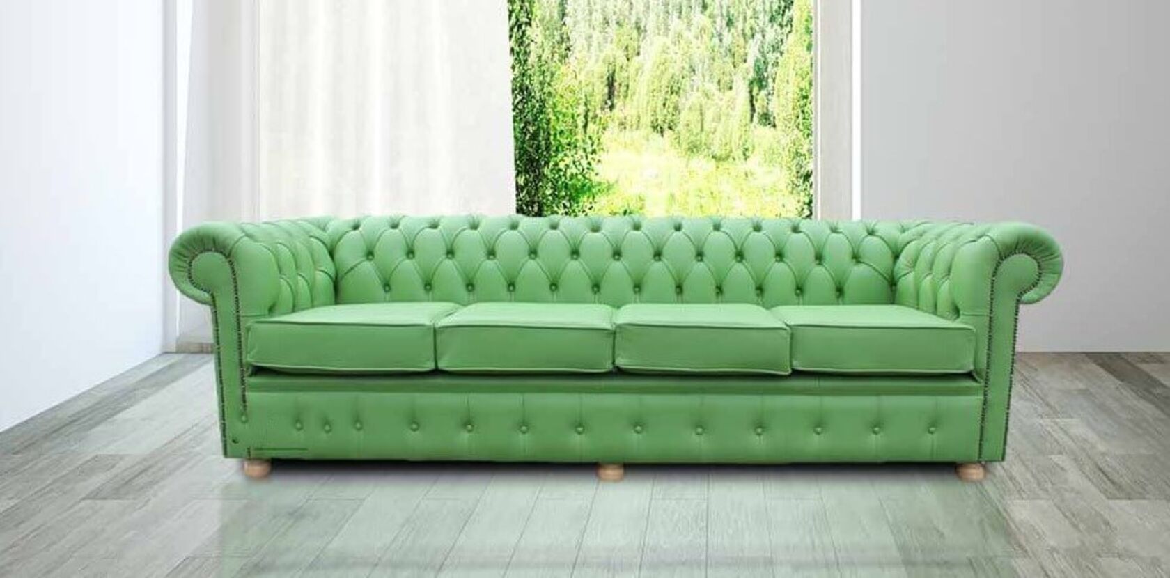 Apple Green Leather Chesterfield Sofa, Lime Green Leather Sofa