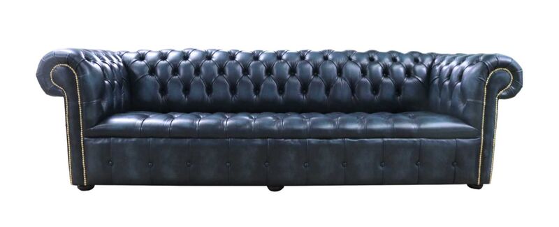 Product photograph of Chesterfield 4 Seater Sofa Buttoned Seat Antique Blue Leather Offer from Designer Sofas 4U