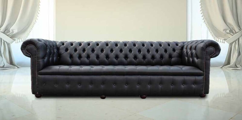 Product photograph of Chesterfield 4 Seater Settee Buttoned Seat Black Leather Sofa Offer from Designer Sofas 4U