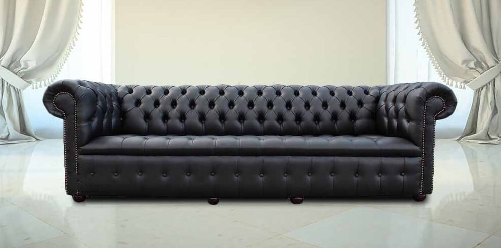 Chesterfield Luxury 4 Seater Settee, Black Leather Chesterfield Sofa Uk