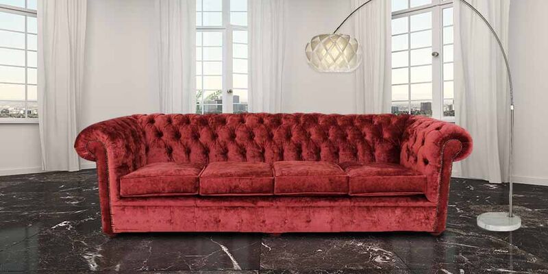 Product photograph of Chesterfield 4 Seater Settee Modena Pillarbox Red Velvet Amp Hellip from Designer Sofas 4U