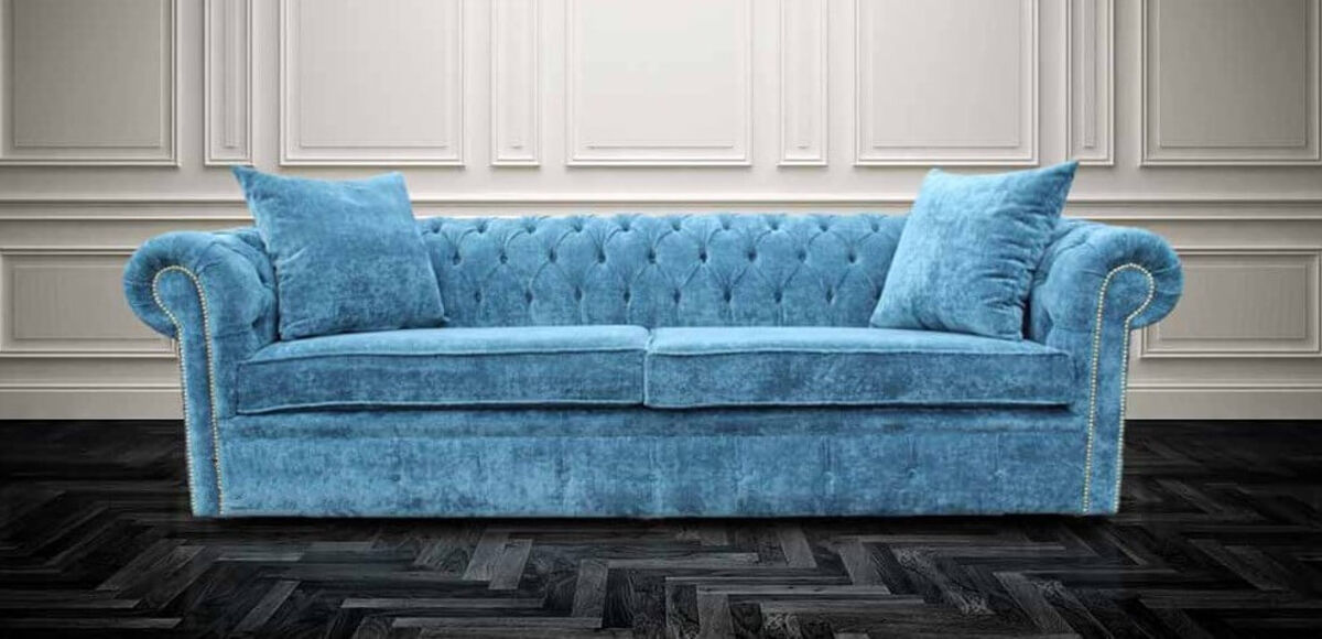 Buy teal blue velvet Chesterfield sofa DesignerSofas4U