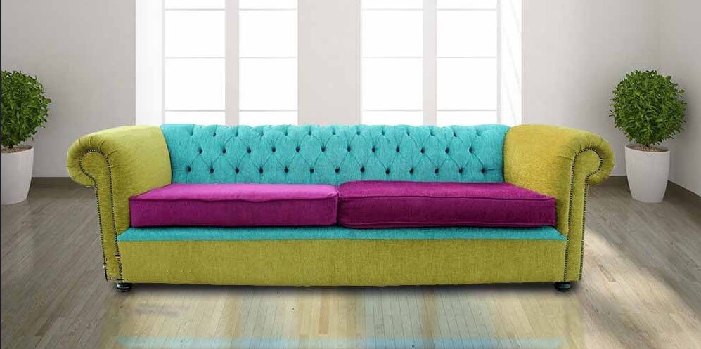 geleidelijk klimaat roestvrij Buy multi coloured purple & green Chesterfield sofa UK