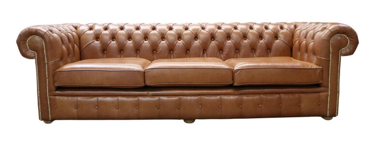 Chesterfield 4 Seater Settee Sofa Old English Tan Leather