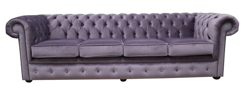 Product photograph of Chesterfield 4 Seater Sofa Malta Lavender Velvet Fabric from Designer Sofas 4U