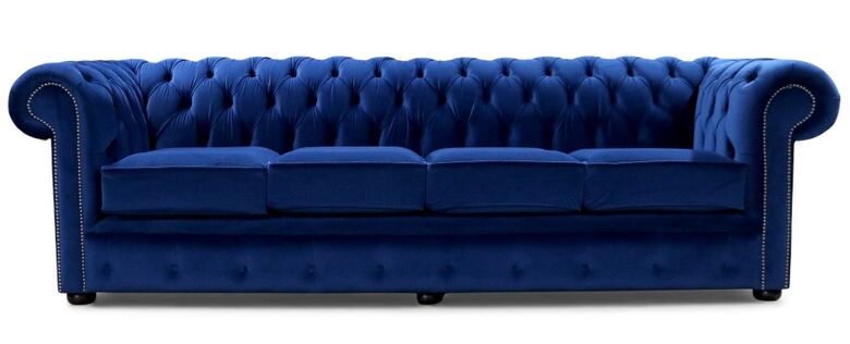 Chesterfield 4 Seater Sofa Passion Royal Blue Fabric