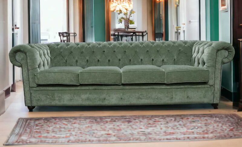Product photograph of Chesterfield 4 Seater Sofa Pimlico Moss Green Fabric from Designer Sofas 4U