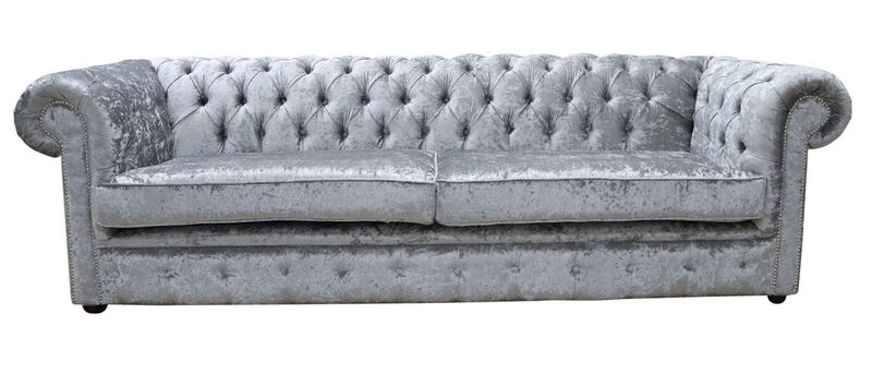 Product photograph of Chesterfield 4 Seater Sofa Shimmer Silver Velvet Fabric from Designer Sofas 4U