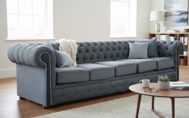 Chesterfield 5 Seater Settee Carlton Charcoal And Black Fabric Sofa Offer