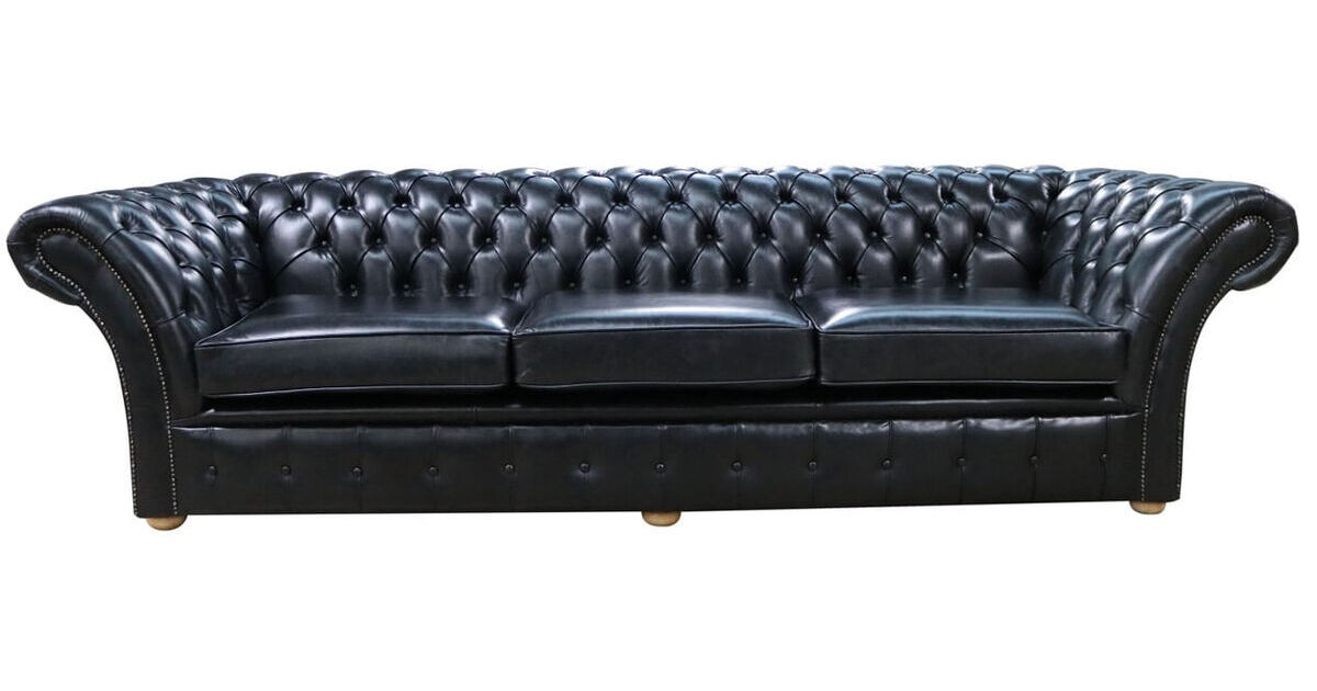 Chesterfield Chelsea 4 Seater Sofa, Black Leather Chesterfield Sofa