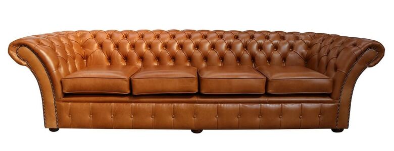 Chesterfield Balmoral 4 Seater Sofa Settee Old English Tan Leather
