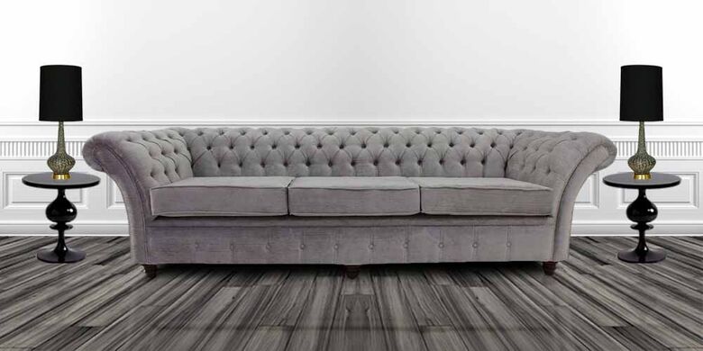 Grey Silver Fabric Chesterfield Sofa | DesignerSofas4U