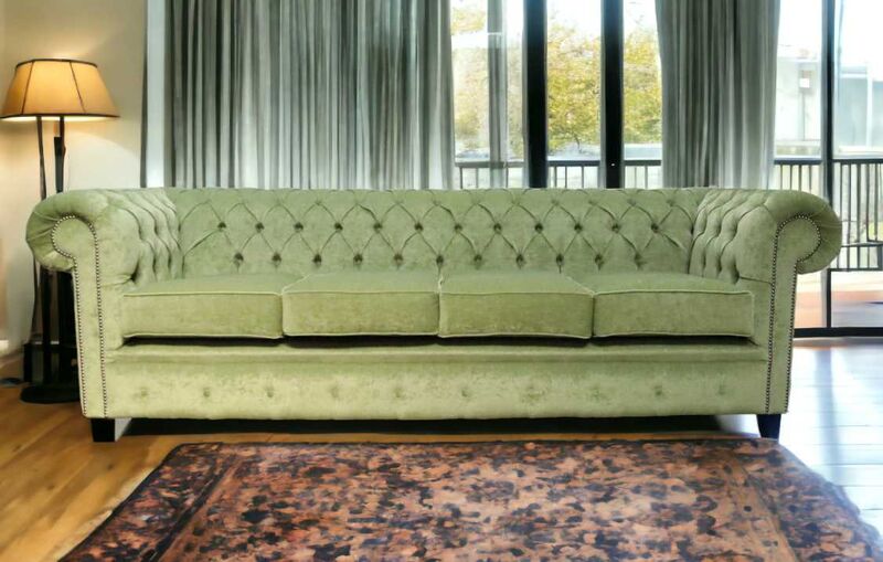Product photograph of Chesterfield 4 Seater Sofa Pimlico Sage Green Fabric from Designer Sofas 4U