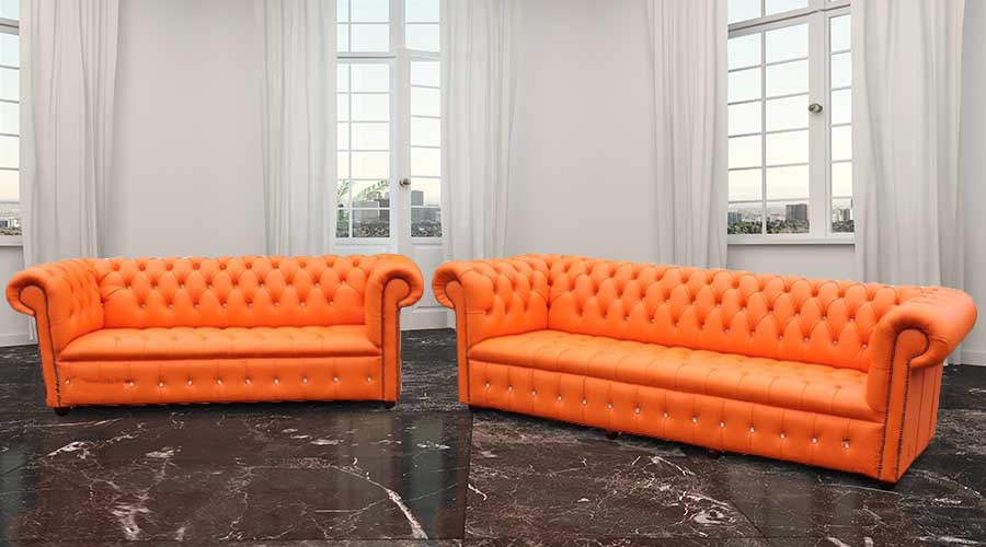 orange leather chesterfield sofa