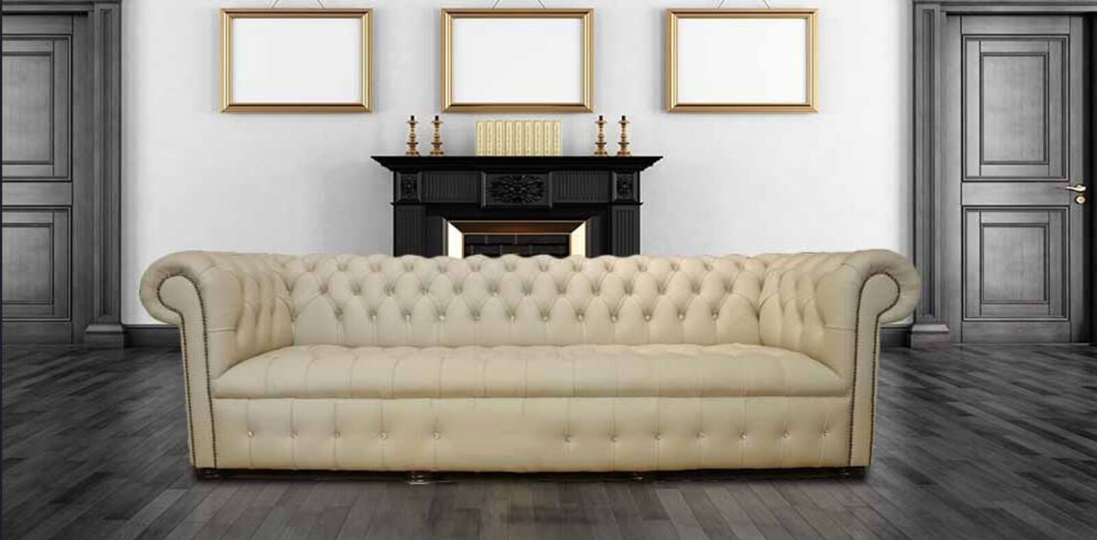 Product photograph of Chesterfield Crystal Diamond 4 Seater Leather Sofa Ivory Leather Offer from Designer Sofas 4U