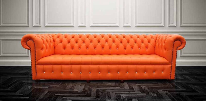 Product photograph of Chesterfield Crystal Diamond 4 Seater Flamenco Orange Leather Amp Hellip from Designer Sofas 4U