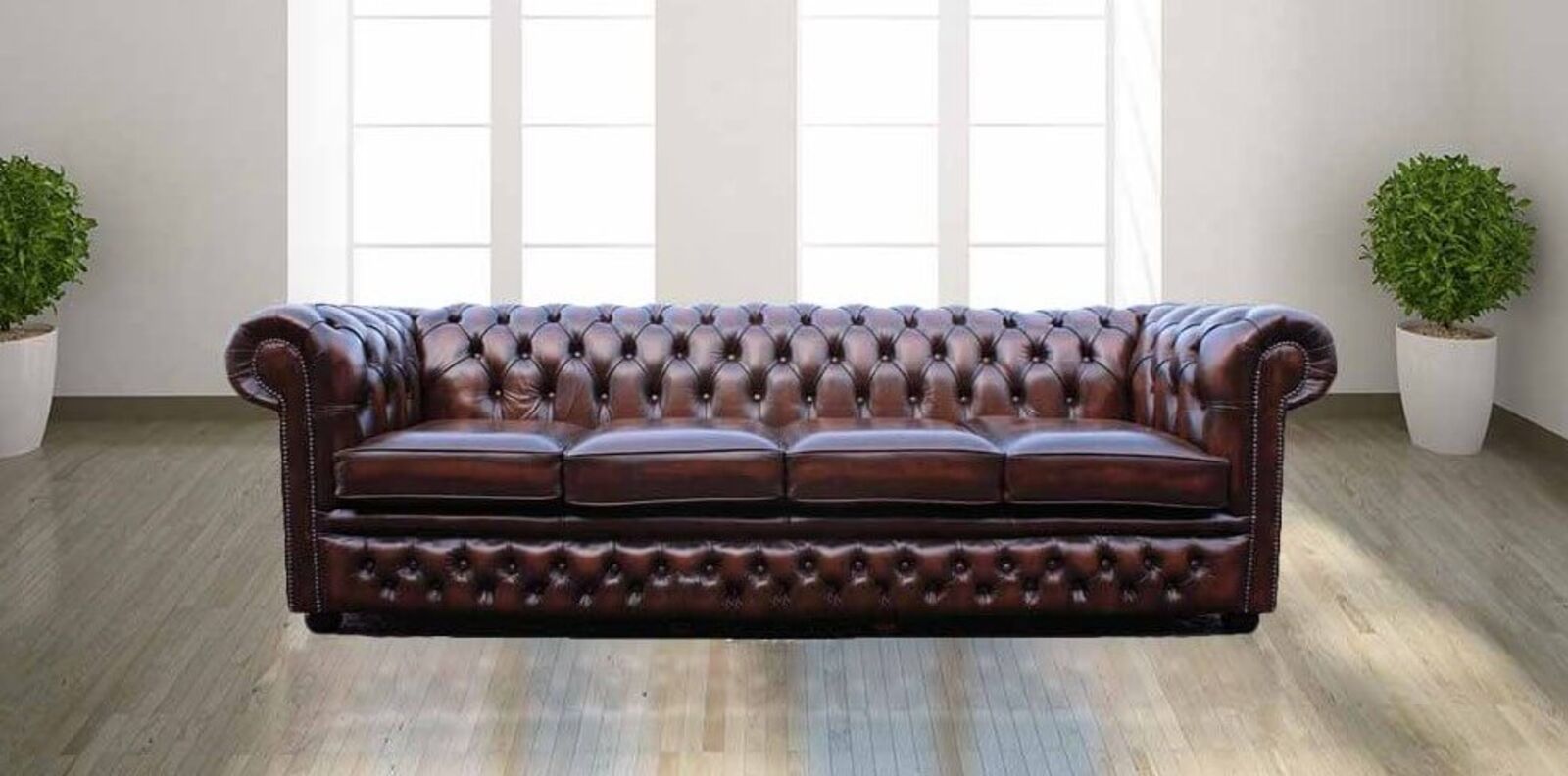 Product photograph of Belvedere Chesterfield 4 Seater Antique Brown Real Leather Sofa from Designer Sofas 4U