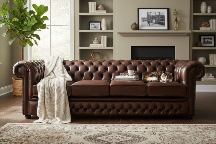 Chesterfield Winchester 4 Seater Settee Antique Brown Leather Sofa Offer