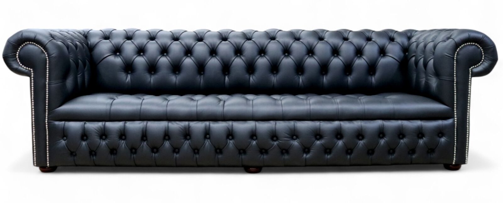 Chesterfield Winchester 4 Seater Settee Buttoned Seat Black Leather Sofa