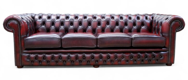 Chesterfield Winchester 4 Seater Settee Sofa Antique Oxblood Real Leather