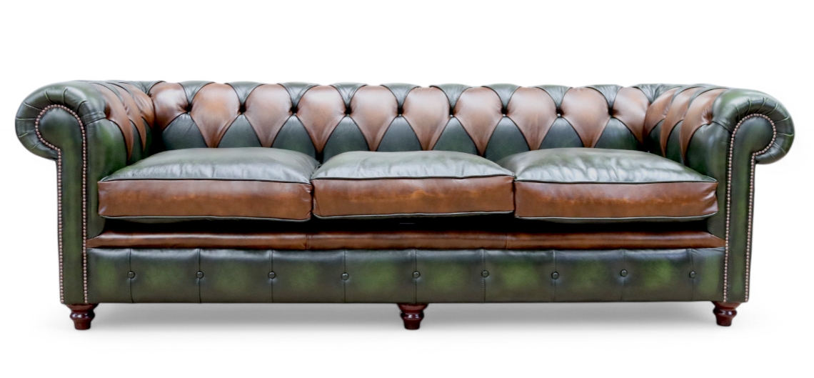 Duke Chesterfield Patchwork Legacy Seater Sofa Settee Antique Tan And Green Leather
