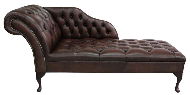 Rub Off Antique Brown Leather Chesterfield Chaise Lounge Buttoned Seat Day Bed | DesignerSofas4U
