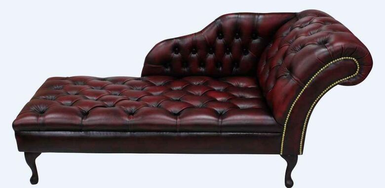 Chesterfield Leather Chaise Lounge Button Seat Day Bed Antique Oxblood
