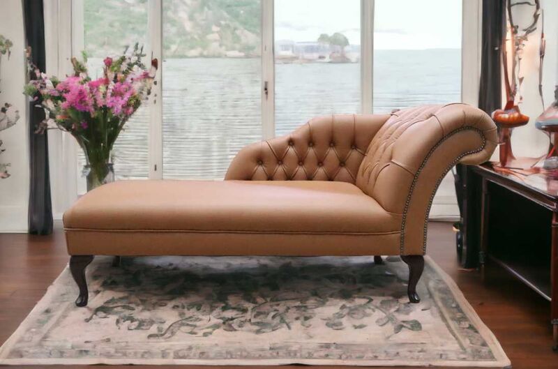 Product photograph of Chesterfield Leather Chaise Lounge Day Bed Saddle Leather from Designer Sofas 4U