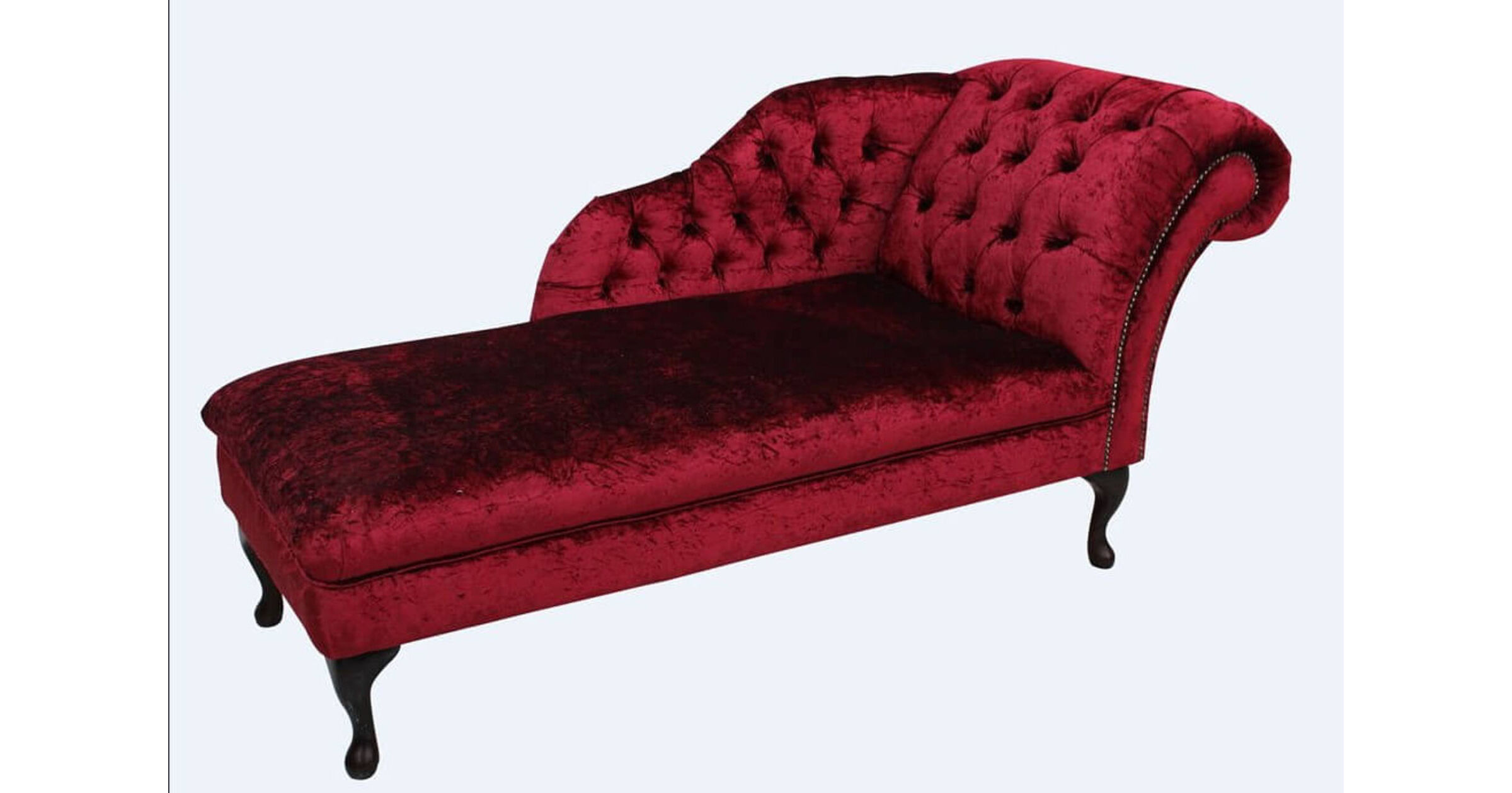 Chesterfield Velvet Chaise Lounge Day Bed Modena Pillarbox Red In Right