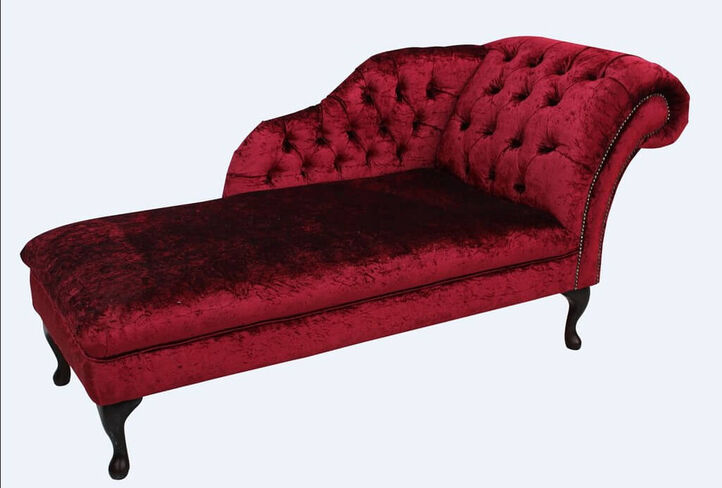 Chesterfield Velvet Chaise Lounge Day Bed Modena Pillarbox Red In Right Hand
