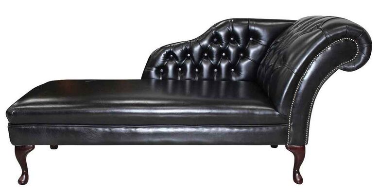 Chesterfield Leather Chaise Lounge Day Bed Old English Black