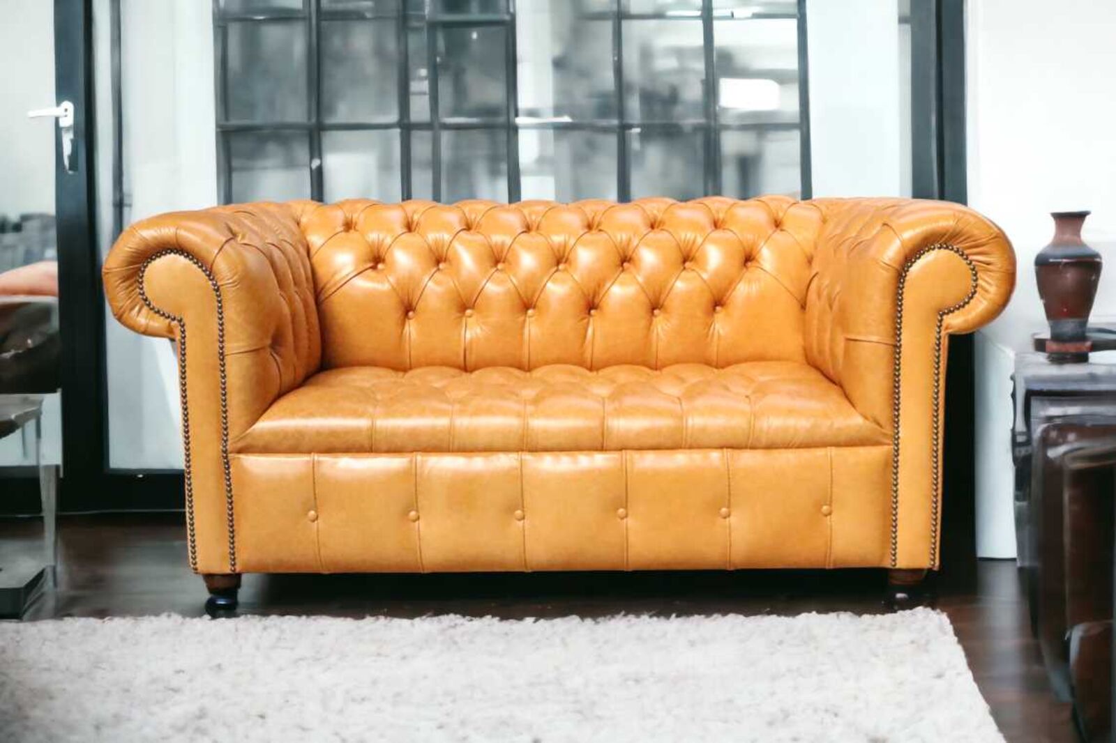 Product photograph of Chesterfield 2 Seater Settee Buttoned Seat Old English Buckskin Amp Hellip from Designer Sofas 4U