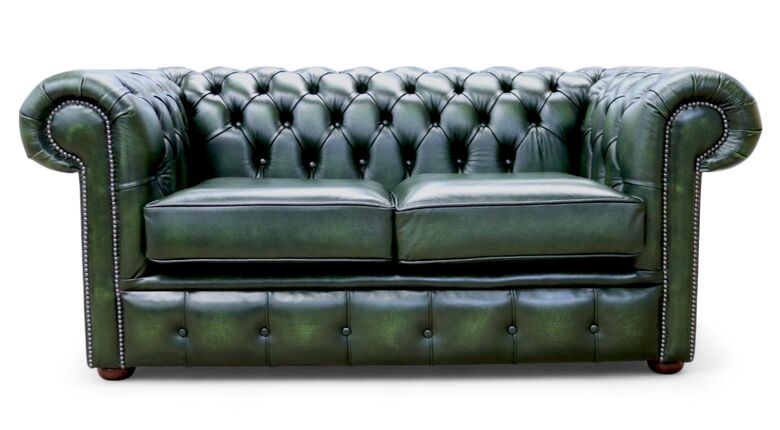 Antique Green Chesterfield Leather Sofa - 2 Seater
