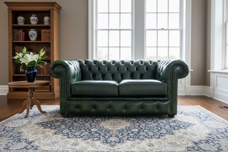 Antique Green Chesterfield Leather Sofa - 2 Seater