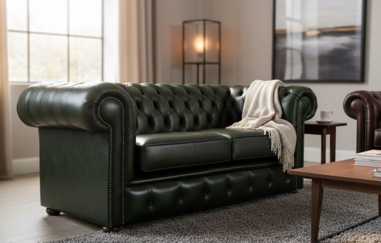 Antique Green Chesterfield Leather Sofa - 2 Seater