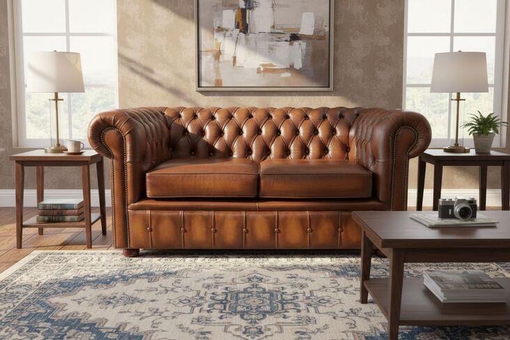 Belvedere Chesterfield 2 Seater Antique Leather Sofa