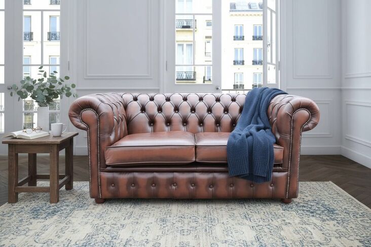 Bexley 2 Seater Antique Leather Chesterfield Brown